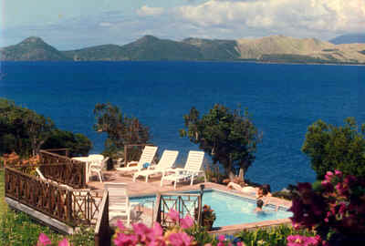 Community Pool at Hurricane Cove Bungalow Rentals Nevis overlooking Oualie Beach