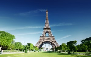 Sunny morning and Eiffel Tower, Paris, France